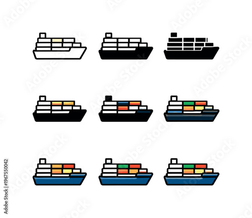 Final distribution outcome expressed through repeated cargo ship vessel icons placed horizontally, same hull outline and stacked