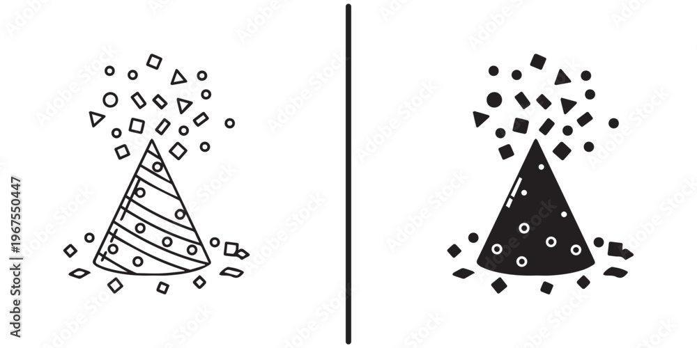 Fototapeta premium A festive illustration of two party hats with confetti and stars