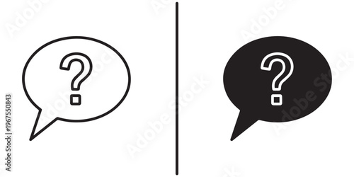 A simple illustration of two speech bubbles with question marks