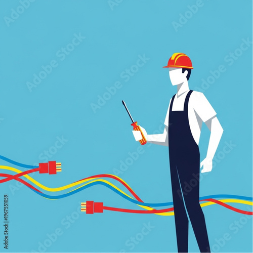 Electrician Holding Screwdriver with Cables.