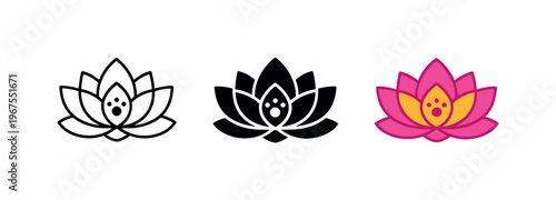Embracing calm independence involves lotus bloom symbols positioned side by side in a straight horizontal arrangement, same