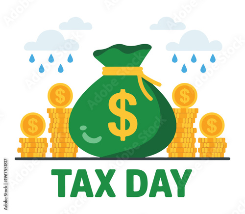 Green Money Bag with Dollar Sign on Tax Day