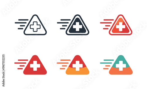 Rapid Health Icons. Symbol expressing rapid health assistance in unexpected danger, shaped as a high priority support mark that
