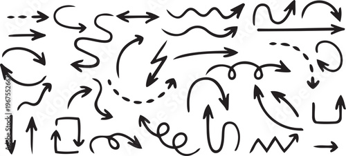 Dynamic Arrows in Motion: A collection of various directional arrows showcases diverse designs, symbolizing navigation, direction, progress, and various concepts.Transparent PNG available