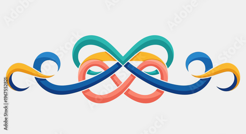 Abstract Colorful Intertwined Infinity Ribbons on Light Grey Studio Background