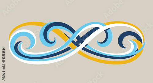 Abstract Colorful Intertwined Ribbons Loop on Light Grey Studio Background