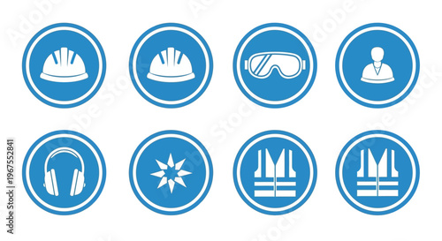 Comprehensive Worker Safety and Personal Protective Equipment Icons Set on Isolated White Background