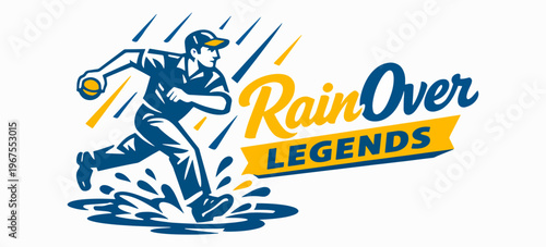 Dynamic baseball action logo featuring a player sliding through rain, symbolizing endurance and victory, ideal for sports teams, gaming leagues, and athletic apparel branding