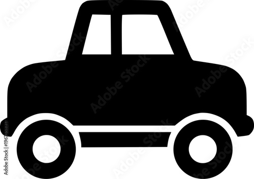 A simple black silhouette of a mini car icon