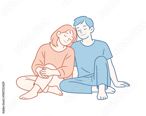 Couple enjoying shared silence together in calm everyday setting, two people sitting close with relaxed posture and peaceful