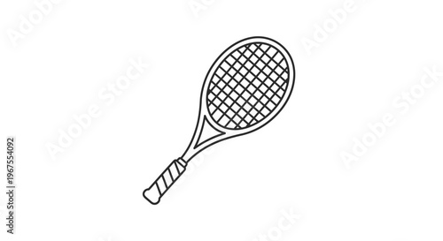 Outline illustration of a tennis racket, a sports equipment icon for racquet sports and active lifestyle. Simple line art graphic.