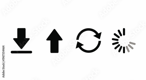 UI Icons Set with Download, Upload, Refresh and and Loading Symbols , Vector