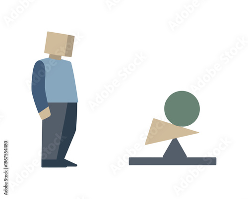 Person observing a stable configuration hold without effort, clarity becoming consistent. Stylized editorial character