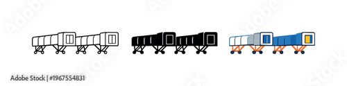 Boarding progression shown as identical jet bridges positioned horizontally, consistent tunnel shapes and support frames evenly