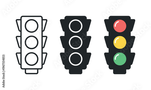 Movement control unfolds through matching traffic light icons positioned side by side, identical rectangular housings and