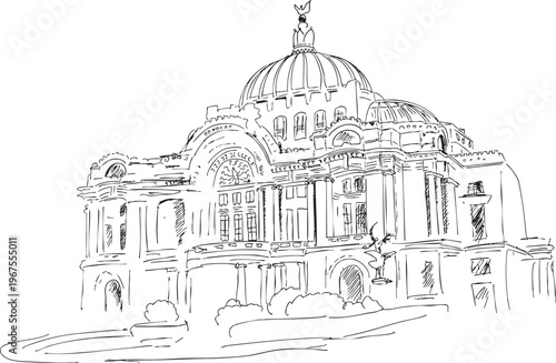 Palacio de Bellas Artes, Mexico City - Authentic Hand-Drawn Architectural