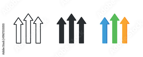 Advancement unfolds through matching upward arrows positioned side by side, identical shafts and arrowheads balanced with equal