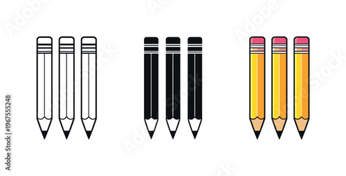 Practicing techniques shown through matching sharpened pencils positioned side by side, identical length tips and erasers