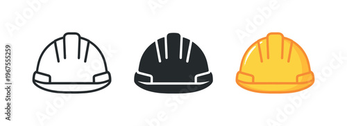 Hazard prevention unfolds through matching warning helmets positioned side by side, identical shapes and ridges balanced with