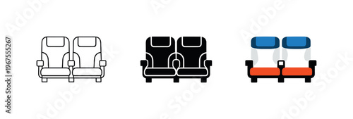 Boarding process unfolds through matching airline seats positioned side by side, identical seat backs armrests and proportions