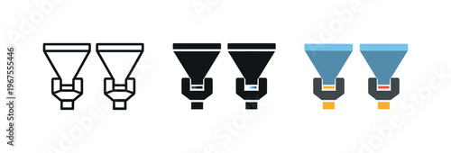 Sorting action unfolds through synchronized hopper feeders positioned side by side, identical funnel shapes and discharge