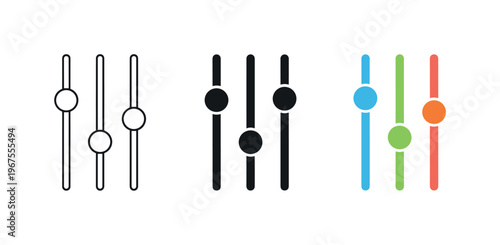 Slider Control Trio. Adjustment process unfolds through matching slider controls positioned side by side, identical track lengths