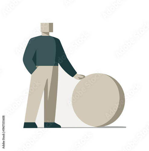 Individual standing beside a single essential form that remains after separation, acknowledging clarity through reduction.