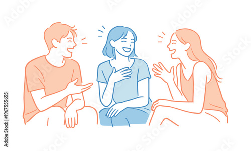 Friends enjoying relaxed conversation filled with laughter, friendly proportions and spontaneous gestures capturing shared joy,