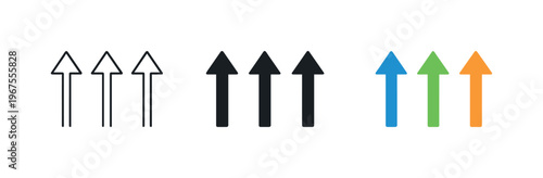 Uploading process depicted by matching upward arrows placed side by side, identical shafts and heads repeated with equal gaps