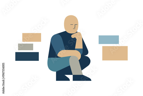 Stylized Geometric Figure. Human figure pausing as spacing between blocks suggests an emerging internal structure of thought.