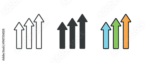 Value accumulation shown through progressive movement of matching upward arrows positioned side by side, identical shafts and