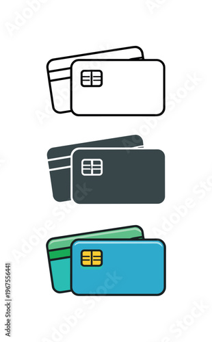 Online purchasing action shown through matching credit cards placed side by side, identical rounded corners and chip shapes