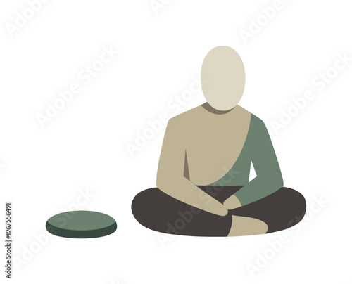 Individual subtly aligning posture with the remaining form, integrating awareness internally. Stylized editorial character