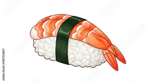 Sushi Day Fresh Ebi Nigiri with Nori Strip Illustration – Japanese Cuisine Vector Design