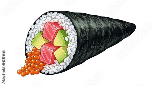 Sushi Day Temaki Sushi with Tuna, Avocado & Tobiko Illustration – Japanese Cuisine Vector
