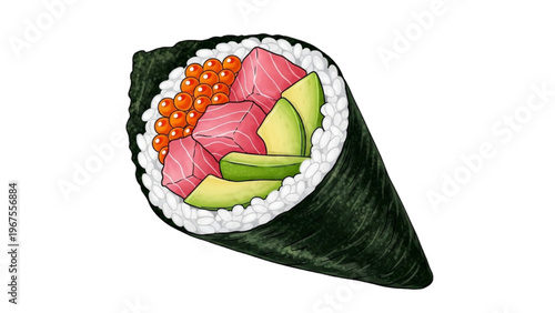 Sushi Day Fresh Tuna Avocado Tobiko Temaki Illustration – Japanese Cuisine Vector