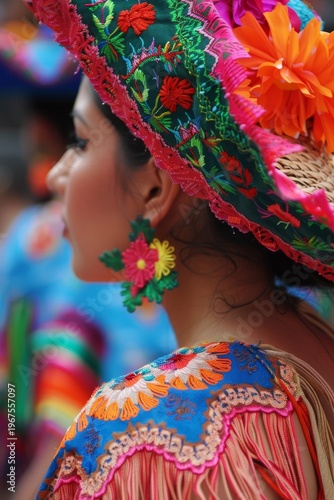 Traditional mexican culture. close-up portrait of a beautiful woman wearing a stylish hat