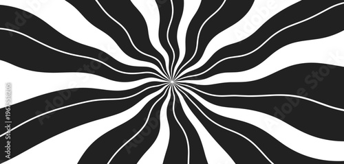 Black and White Swirling Lines Radiating from Center Abstract Pattern