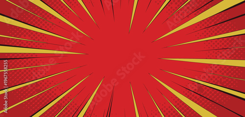 Red And Yellow Comic Book Radial Burst With Halftone Dots background