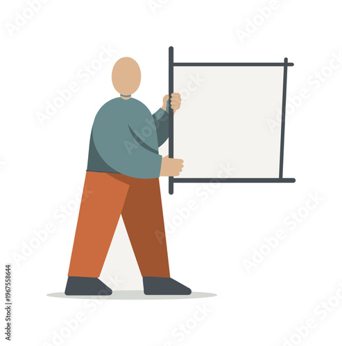 Person holding a simple coordinate-like frame without markings, reinterpreting navigation as relational rather than directional.