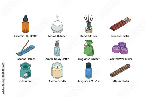 Collection of aromatherapy products for home fragrance and relaxation