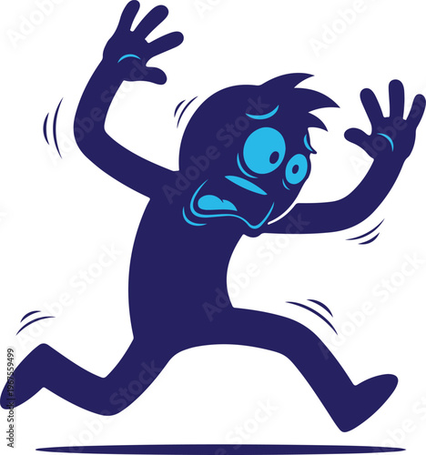 A cartoon character is running with a shocked expression