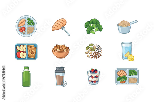 Healthy meal components and snacks for balanced nutrition and fitness