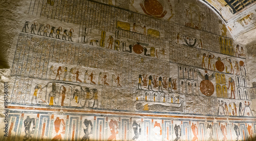 Tomb KV9 in Egypt Valley of the Kings was originally built by Pharaoh Ramesses V. He himself is buried here, but his uncle VI. Ramses later used the tomb as his own.