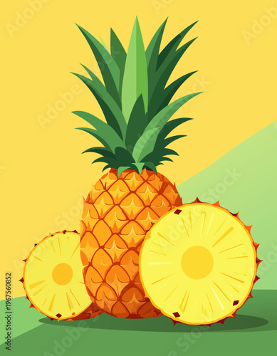  Composición de piña con rodajas en colores vivos y estilo moderno.
