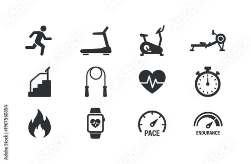 Collection of cardio exercise icons representing fitness and healthy lifestyle activities