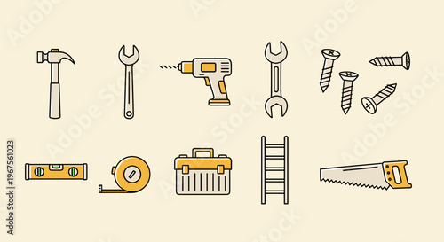 Essential Home Improvement and Construction Tools Vector Illustration Set