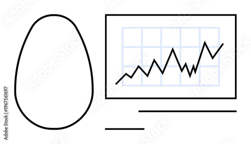 Data analysis, economic trends, business performance, statistics, analytics, financial growth. Sharp line graph on a grid with abstract oval next to it. Data analysis and economic trends