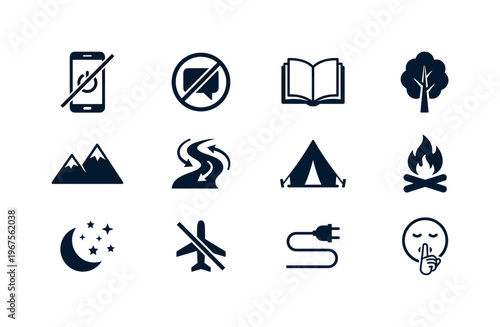 Digital detox icons representing unplugging and nature activities