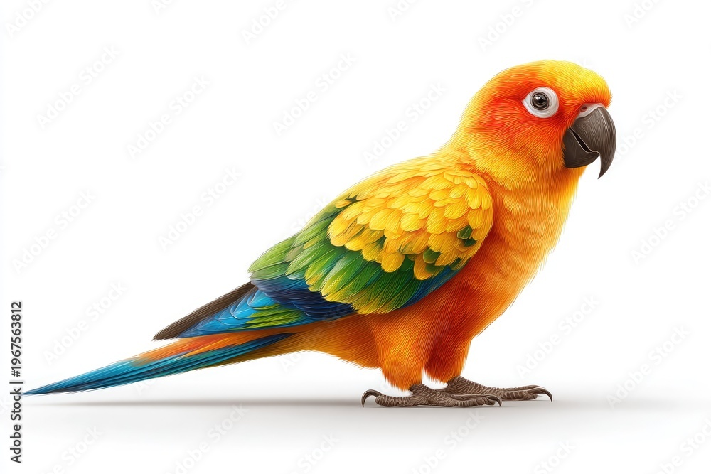 Obraz premium Vibrant parrot illustration on white background for commercial design